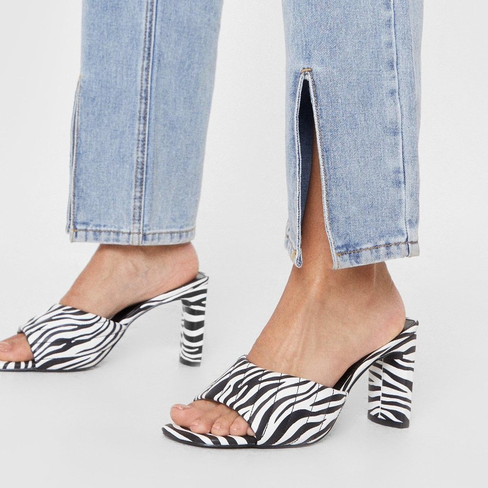 Nasty Gal Zebra Print (Black and White) Heeled Mules UK 6 Women's